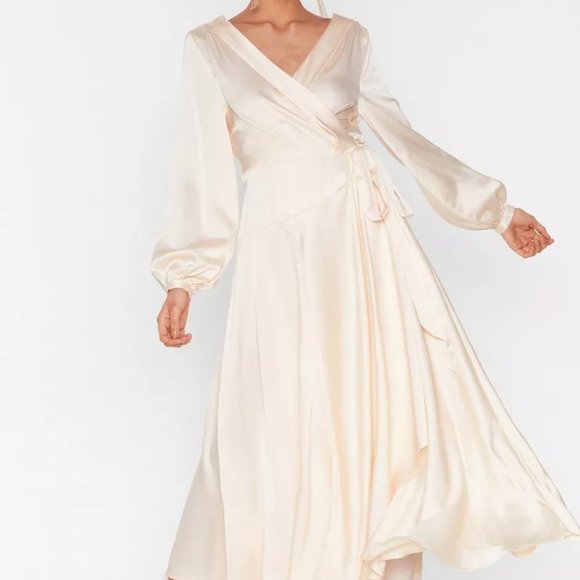 Cowl Back Satin Wrap Maxi Dress - Picture 1 of 6